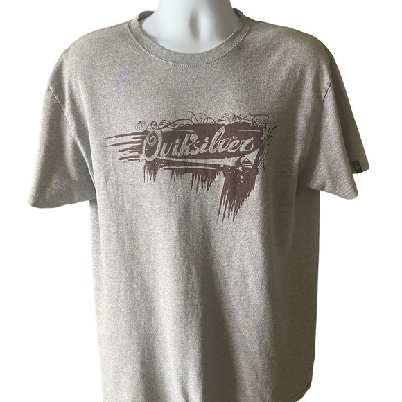 QUIKSILVER Surf Maroon Logo Grey Tee Shirt Men L Large - Picture 1 of 8